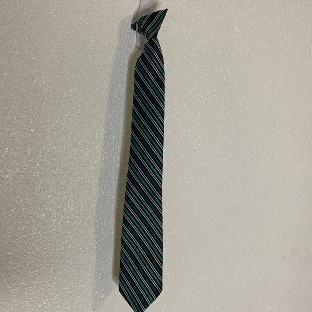 kids clip on tie- green and navy striped